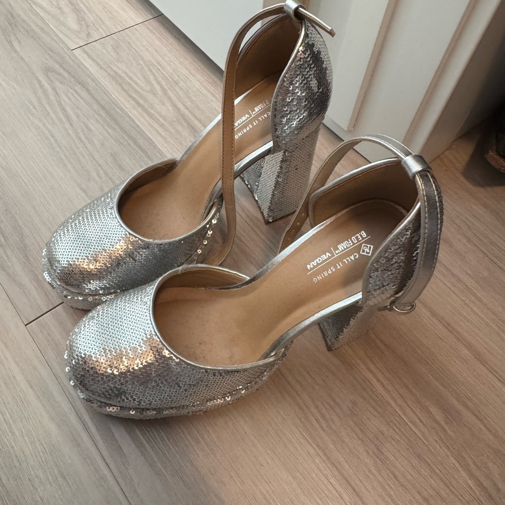 Silver Sequin Platform Heels call it spring